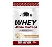 VITOBEST | Proteínas Whey Amino Complex (Sobres) | Contribuye a aumentar y mantener la masa muscular | WPC + L-Glutamina (Ajinomoto®) + L-Taurina | Sabor Chocolate blanco - 15 sobres x (30 g)