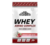 VITOBEST | Proteínas Whey Amino Complex (Sobres) | Contribuye a aumentar y mantener la masa muscular | WPC + L-Glutamina (Ajinomoto®) + L-Taurina | Sabor Fresas con Nata - 15 sobres x (30 g)