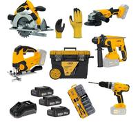 Vitopower - Juego de 7 herramientas inalámbricas de 20 V + 3 baterías + 1 cargador rápido + caja de atornillado + guantes VITO