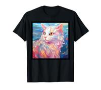 Vitral American Curl Gato Mamá Papá Ilustración Gatito Camiseta