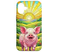 Vitral Cerdo Granja Animal Cerdo diseño gráfico Caso Carcasa para iPhone 16 Plus