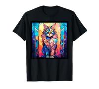 Vitral Maine Coon Gato Mamá Papá Ilustración Gatito Camiseta