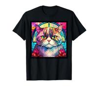 Vitral Scottish Fold Gato Mamá Papá Ilustración Gatito Camiseta