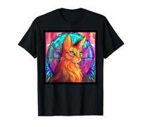 Vitral Somalí Gato Mamá Papá Ilustración Gatito Camiseta
