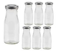 Vitrea 6 botellas de cristal vacías de 150 ml, tapón de rosca, color plateado, botellas de leche, zumo, botellas pequeñas para llenar con tapa, para leche, zumo, batidos, aceite, 6 unidades, TO43, Epi