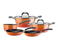 Vitrex Fuego - Batería Cocina 7 Piezas, Cacerola+Olla+Cazo+2 Sartenes+ 2 Tapas, Aluminio Extra-Grueso, Diseño Ergonómico, Tapas de Cristal