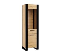 BIM Furniture Vitrina de pie para salón, armario de cristal con estantes de cristal, armario para comedor, diseño moderno, 188 x 58 x 45 cm, roble Artisan/negro, estilo industrial Nuka E