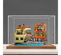 Vitrina acrílica compatible con Le-go 21359 modelo italiano Riviera Town, caja a prueba de polvo, caja transparente, caja expositora (solo vitrina) (base de madera de 3 mm)