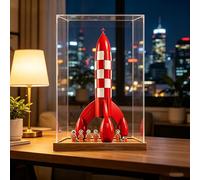 Vitrina acrílica compatible con Lego 21367 The Adventures of Tintin: The Moon Rocket, funda transparente a prueba de polvo para proteger el modelo (solo vitrina) (nogal)