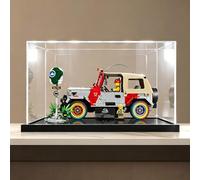 Vitrina acrílica compatible con LEGO 77984 Jura*ssic Park Jeep Wrangler - Protector contra el polvo de acrílico transparente con base de madera, protección UV (modelo no incluido) (versión 1)