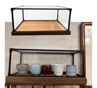 Vitrina acrílica con base de grano de madera, vitrina a prueba de polvo para coleccionables de porcelana fina, caja de almacenamiento transparente antigua, exhibición de encimera (30 x 15 x 20 cm, 12