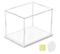 Vitrina acrílica, montaje rectangular de vidrio alternativo, base negra y blanca, muchos tamaños (base blanca, 10 x 10 x 20 cm)
