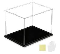 Vitrina acrílica, montaje rectangular de vidrio alternativo, base negra y blanca, muchos tamaños (base negra, 20 x 20 x 60 cm)