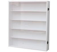 Vitrina acrílica para figuras coleccionables, estante montado en la pared con puertas de cristal para juguetes y libros, gabinete transparente para curiosidades (blanco, 19.7 x 3.4 x 21.9 pulgadas)