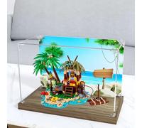 Vitrina acrílica para Le-go 40566 Castaways en una isla desierta, caja expositora a prueba de polvo (solo caja expositora) (fondo estilo B 3 mm)