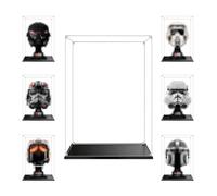 Vitrina Acrílica Transparente Antipolvo,para Lego Casco Modelo Serie 75276 75277 75304 75305 75327 75328. Grand Caja de Exhibición. (20 x20x25cm, Base Negra)