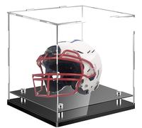 Vitrina Acrílica Transparente para Béisbol,Fútbol o Gorras Snapback, Mini Casco. Vitrina de Gorra de Béisbol con Base de Meta (Base de Plástico Negro, 40cm*30cm*35cm)