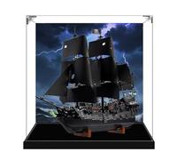 Vitrina acrílica transparente para Lego 10365 modelo de barco pirata, caja transparente, caja de almacenamiento, caja a prueba de polvo (modelo no incluido uded) (base negra + fondo 3 mm)