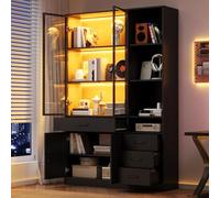 Vitrina Alta con Cristal y LED, Librería para Salón, Negro, 120x35.200 cm