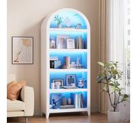 Vitrina arqueada con iluminación LED regulable de 3 colores y sensor inteligente, estantería de 175 cm con 5 niveles, armario de vitrina multifuncional para salón, dormitorio, oficina y comedor
