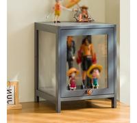 Vitrina con estantes de vidrio y bambú, vitrina acrílica para coleccionables, moderno gabinete de curiosidades de pie con puerta abatible, estantería para el hogar