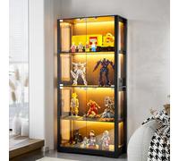 Vitrina con iluminación LED y puertas de cristal, vitrina coleccionable para curiosidades, figuras de acción, vitrina de exposición con sensor inteligente, 165 x 80 x 35 cm, 4 capas, para salón