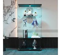 Vitrina con LED, Armario de Cristal de Colección Moderno con 4 Capas, 2 Puertas y Cerradura, 5 mm Vidrio Templado Transparente para Sala de Estar