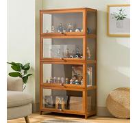 Vitrina con puertas acrílicas, armario de almacenamiento de bambú, armario de exhibición de curiosidades de 2 niveles, estantería, estantería de cristal negro, estantes de almacenamiento de 70 cm