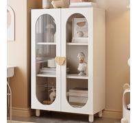 Vitrina con puertas de cristal, patas de madera maciza, 8 cm de altura, vitrina para decoración del hogar