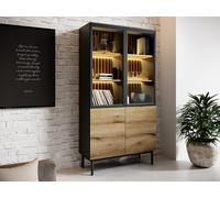 Vitrina de 3 puertas con LEDs - Natural y negro - LABENIA