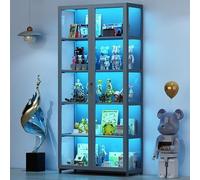 Vitrina de 5 pisos de pie, armarios Curio, estantería con puertas, puertas acrílicas transparentes, vitrina de coleccionista para sala de estar, oficina, libros, sala de juegos (Doble tuir gris)