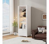 Vitrina de 50 x 40 x 160 cm, color blanco brillante con puerta acrílica, vitrina acrílica iluminada con LED, vitrinas para coleccionables, perfumerías, estanterías y vitrina acrílica con puertas