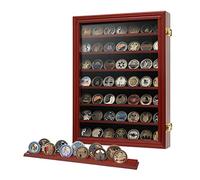 Vitrina de 7 Filas con Vidrio Templado HD con Capacidad para 100 Monedas, Armario Militar de Pared con estantes extraíbles de 2 Ranuras para medallas y fichas de póquer de Casino, Caoba
