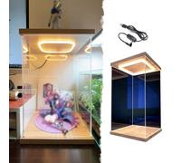 Vitrina de Acrílico Vitrina de Acrílico con LED para Figuras Coleccionables, Vitrina Alta de PVC Transparente con Tapa, Vitrina A Prueba de Polvo para Miniaturas de Coches(20x20x25cm/8x8x10in)