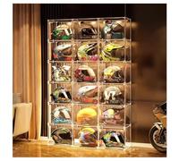Vitrina de casco con iluminación LED, estante de almacenamiento apilable para cascos de motocicleta, libros y cosméticos, organizador de plástico transparente