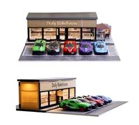 Vitrina de coche modelo actualizada 2025, garaje de estacionamiento fundido a presión a escala 1/64 para autos de juguete, garaje de autos de juguetes, exhibición de diorama escénico con lámparas LED