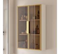 Vitrina de cocina de 3 niveles montada en la pared con puertas de cristal, estantes de almacenamiento de maquillaje y medicamentos sin taladros para baño y cocina, 50 x 15 x 75 cm