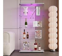 Vitrina de cristal, 4 estantes, armario de almacenamiento de cristal con pie, vitrina LED, doble puerta, vitrina para colección, dormitorio y sala de estar, 80 x 36 x 163 cm (doble puerta con luz,