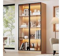 Vitrina de cristal 70 × 40 × 160 cm - vitrina de cristal LED a prueba de polvo con puerta de cristal templado, marco de puerta de aluminio y barra de luz amarilla cálida integrada en cada nivel