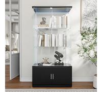 Vitrina de cristal con 3 estantes y LED, vitrina de cristal sobre pie con 2 puertas y base de taquilla, mueble vitrina de cristal para colección, para sala de estar, dormitorio, 78,5 x 35 x 164 cm
