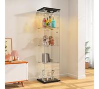 Vitrina de cristal con 4 estantes, 164 x 42,5 x 36,5 cm, mueble vitrina de cristal con 7 colores RGB y 1 puertas, cerradura, vitrinas para colección, transparente armadura de cristal de pie para salón