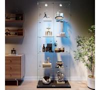 Vitrina de cristal con iluminación LED, 187,3 x 77 x 39 cm, armario de colección moderno de lentes de 5 capas con 2 puertas y cerradura, 5 mm lentes templadas transparentes armadura de lentes de pie