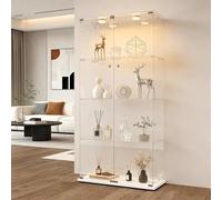 Vitrina de cristal con iluminación LED, 4 capas de cristal, Vitrinas para salon con 2 puertas y cerradura, Vitrina de cristal de pie ara sala de estar, dormitorio, oficina(Blanco / 35 x 78,5 x 163 cm)