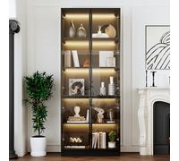 Vitrina de cristal con iluminación, vitrina colectora, vitrina de pie, vitrina de cristal, color negro, 175,5 x 50 x 23 cm, cristal templado + marco de aluminio
