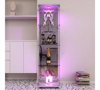 Vitrina de cristal con LED, Armadura de vitrina moderna con 4 estantes de espejo de cristal ESG, escaparate de colección para el bar, el salón, 164 x 42,5 x 36,5 cm, blanco