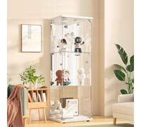 Vitrina de cristal con LED, armario de colección moderno de cristal de 3 capas con 1 puertas y cerradura, 5 mm vidrio templado transparente armadura de cristal de pie para sala de estar, dormitorio