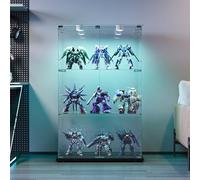 Vitrina de cristal con LED, armario de cristal de exposición con 2 puertas, 3 estantes y cerradura vitrina para coleccionismo, vitrina de salón moderna para bar, centro comercial (negro, luz táctil)