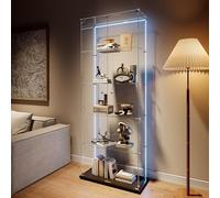 Vitrina de cristal con LED, armario vitrina para colección, vitrinas de cristal de 5 estantes, 2 puertas transparente armadura de lentes de pie, estante abierto 78,5 x 34,5 x 186,5 cm (2 puerta 5 capa