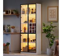 Vitrina de cristal con LED, puertas dobles y compartimentos para vino, 80 x 35 x 200 cm, 5 pisos