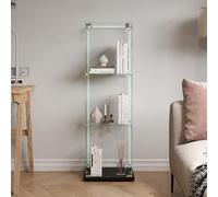 Vitrina de cristal con LED, vitrina de columna de 3 estantes para colección, vitrina de vino de cristal de 1 puertas y cerradura, mueble de colección vertical vitrina de almacenamiento (negro-1puerta
